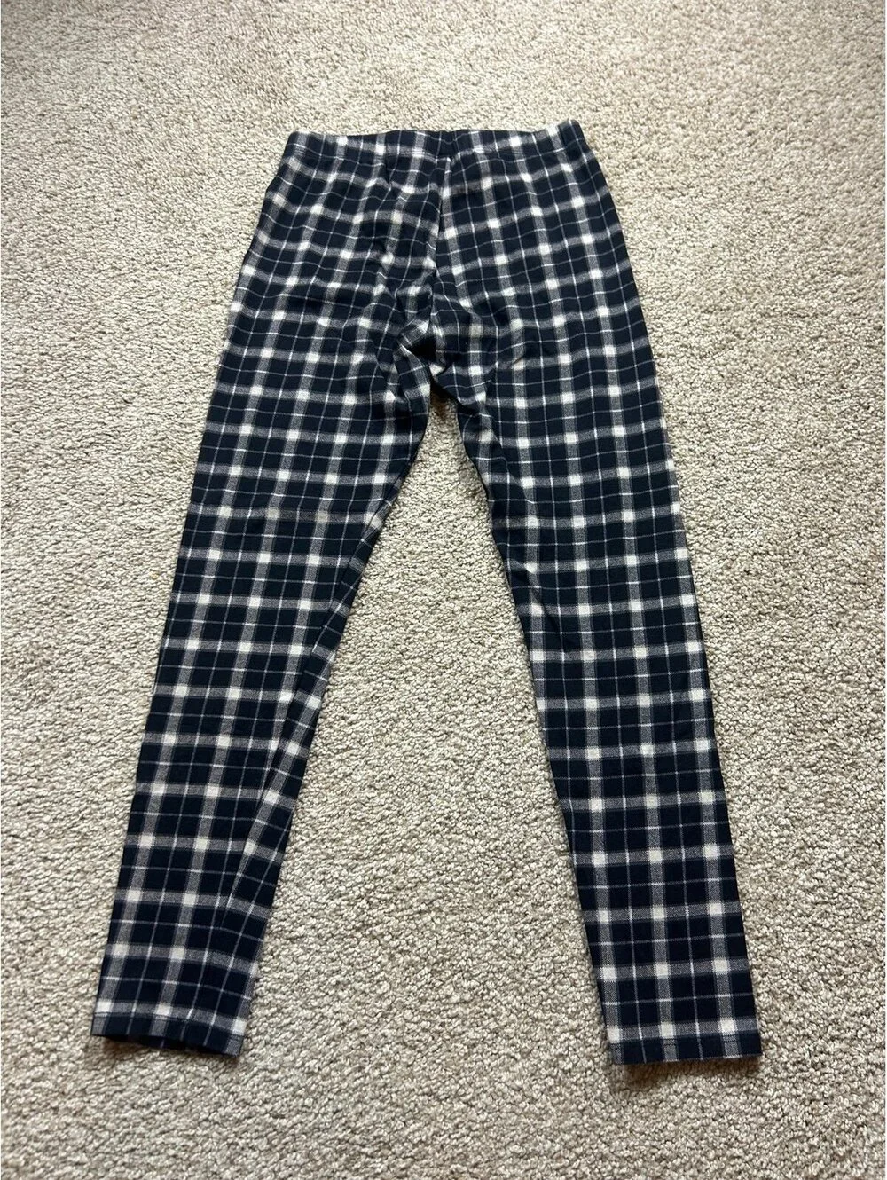 Girls Black White Plaid Fleece Lined Leggings Warm Stretch Winter Pants Sz 10/12